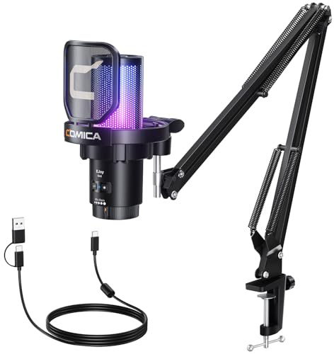 COMICA Ejoy Uni(A) - Micrófono USB para juegos con cancelación de ruido, luces RGB, monitoreo, silencio, micrófono de transmisión para computadora, PS5, PS4, transmisión, podcast, chat, Twitch