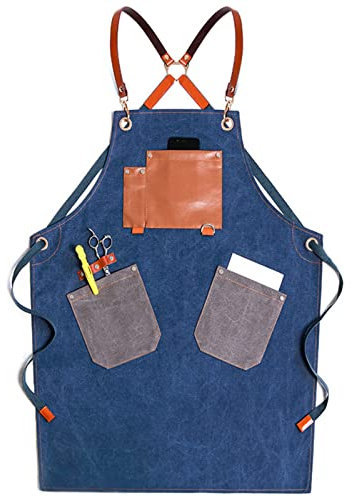 ECOLFE Schürzen für Männer, Tischlerschürze, Werkstatt-Werkzeugschürze, robuste Arbeitsschürze aus gewachstem Segeltuch, Schweißschürze (Farbe: Grau, Größe: X-Large)(Color:Blue)