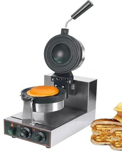 ZYJIX Commercial Burger Waffle Maker, Non-stick Electric Panini Press Burger Waffle Maker, 50-300℃ Temperature Control Double-Sided Heating 5 Minutes Timer Bubble Egg Waffles Baker Machine(Color:A)