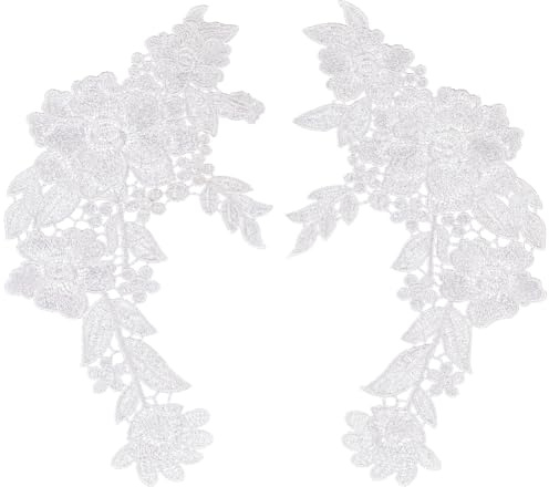 GORGECRAFT 2 Paar Blumen Spitzen Stoffapplikationen Weiße Blumenstickereien Zum Aufnähen Wasserlöslich DIY Hochzeitskleid Kopfbedeckung Kragen Ausschnitt Netzbesätze Zum Nähen von Kleidung Hüten