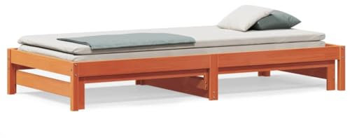 Massivholz Kiefer Tagesbett mit Ausziehbett Wachs Braun 90x200 cm Gästebett Bettgestell und Schlafsofa für Wohnzimmer oder Schlafzimmer ideal für Erwachsene und Jugendliche