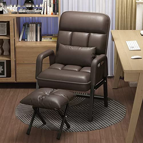 ZXFDMSWJ Leder-Relaxsessel, gelegentlicher Akzentstuhl, moderner Heimsitzsessel mit Fußschemel, gepolsterter Schreibtischstuhl, Lesesessel für Erwachsene und Kinder, Büro, Schlafsaal (Farbe: Braun)
