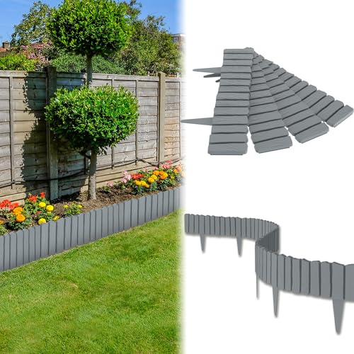 UISEBRT Bordure de jardin 2,3 m en aspect bois en PP plastique, bordure de parterre de fleurs pour contour de pelouse, peut être épissé, palissade de jardin, clôture de parterre de fleurs pour séparer