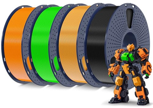 SUNLU PLA+ Filament 1.75mm 4KG, PLA Plus 3D Drucker Filament, Stärker belastbar, Neatly Wound,4 Spool 3D Druck PLA+ Filament, Maßgenauigkeit +/- 0.02mm, Schwarz+Gold+ Orange+Grün