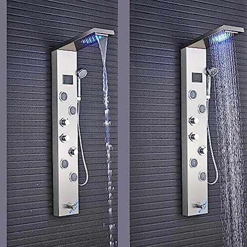 Système De Tour De Panneau De Douche En Acier Inoxydable, Pommeau De Douche Cascade À LED, Système De Massage De Pluie De Robinet À 6 Fonctions Avec Jets De Corps