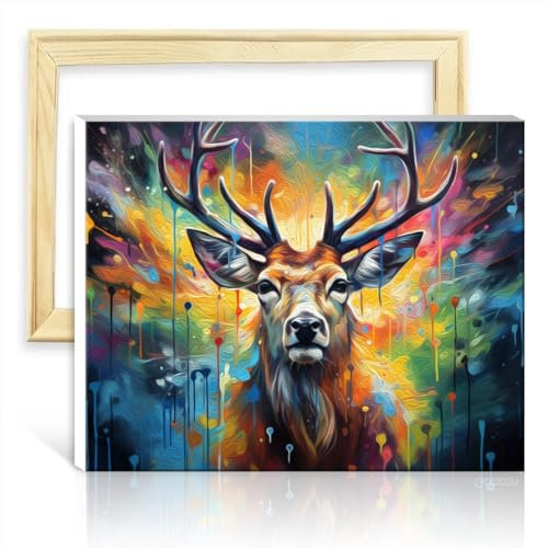 LiHEQING Ölgemälde, Hirsch, Ölgemälde, DIY-Aquarell mit Pinseln und Acryl für die Wanddekoration zu Hause, Gemälde, ohne Rahmen (60 x 75 cm)