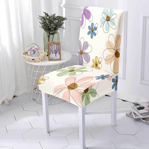 Stuhlhussen Bunte Blumen Stuhlhussen 6er Set Stretch Weiche Elasthan Stuhlhussen Schwingstühle Waschbar Stuhlbezug Abnehmbare Hussen für Stühle Langlebig Stuhlhusse Universal Stuhlbezüge