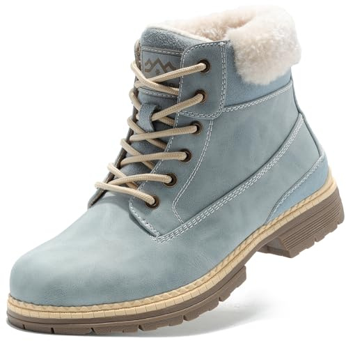 COTTIMO Women's Winter Snow Hiking Boots - Insulated Warm Work Boots for Women, Waterproof Non-Slip Fur-Lined Ankle Boots, Cute Blue Lightweight Outdoor Shoes Size 9