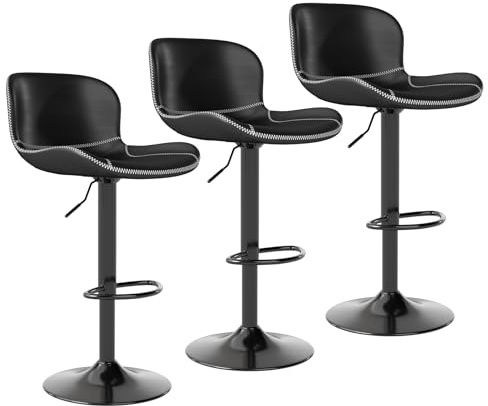 Youhauchair Barhocker 3er Set, Barhocker Höhenverstellbar aus Kunstleder, wasserdicht und verschleißfest, Barhocker mit Lehne, Drehbarer bar Stool, modern, Schwarz