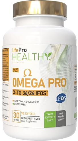 Omega 3 Capsule IFOS 3000mg con Vitamina E, 30-90 Dosi - Life Pro Healthy, 35% EPA e 25% DHA, 3000mg per dose giornaliera, Integratore per la salute cardiovascolare, Olio di Pesce Puro e Distillato