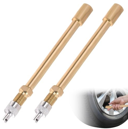 Alovez 2 Stück Ventilverlängerung Autoventil, 10cm Reifen Ventiladapter für Auto, LKW & Fahrrad Kompatibel mit Reifenventil, Gold