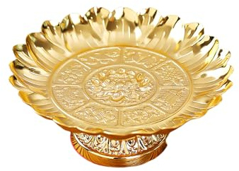 Plato Ceremonial Con Pie Dorado Con La Bandeja Para Templos Altares Hogar Decorativo Plato De Servir Lotos Footed Frutero Ofrecer