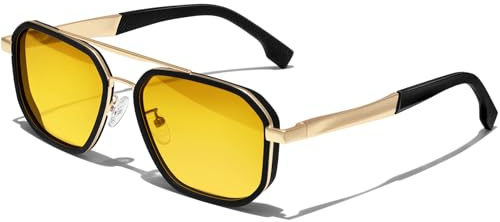 KANASTAL Occhiali Guida Notturna Uomo Donna Lenti Gialle Dorati Neri Visione Notturni Metallo Notte Antiriflesso Quadrati Vintage Metal Yellow Night Vision Glasses -Gialli Oro