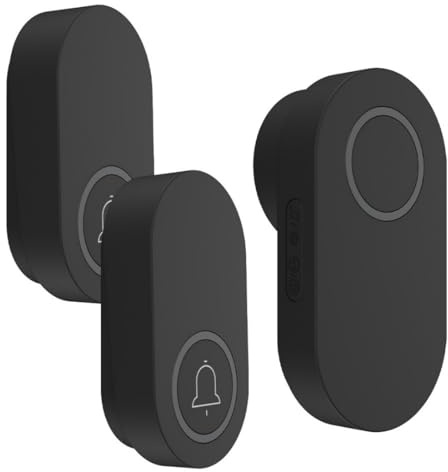 HCUSR drahtlose Türglocke wasserdicht Einfache Installation, 5 Volumenniveaus und 60 Glocken, 1000Ft Reichweite, schwarz, für Zuhause/Büro/Villa, keine Batterie benötigt (2 Sender + 1 Receiver)