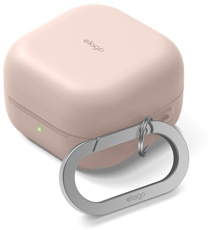 elago Silicone Case with Carabiner for Galaxy Buds 4 Pro & Galaxy Buds 4 | Premium Silicone Cover with Carabiner, Full Protection, Wireless Charging, Headphone Accessories, Unisex (Sand Pink)