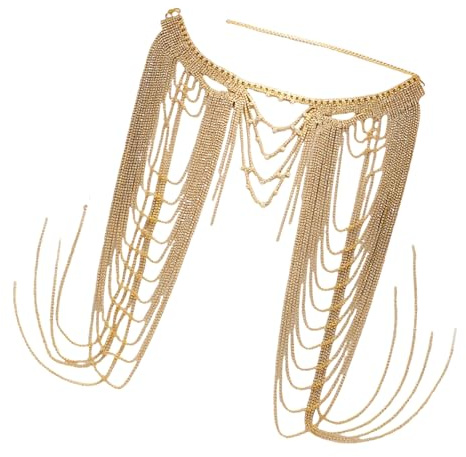 Collana da spalla in lega a strati luccicante con strass e frange progettata per abiti festivi ed eventi speciali accessori da spalla in lega a strati, TAGLIA UNICA, come descritto, come descritto