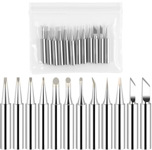 12 Pcs Soldering Iron Tips 900M, Soldering Iron Tip Set for Stations Replacement Kit Conical Knife Beveled Chisel 1000° High-Temperature Solder for Various Models Electronics and DIY Work