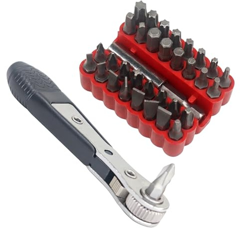 Mini Ratchet Set, 34pcs Right Angle Screwdriver, Angled Screwdriver for Tight Space Repairs, Multi Screwdriver Tool Kit, Ratchet Screwdriver Set with Reversible Mechanism