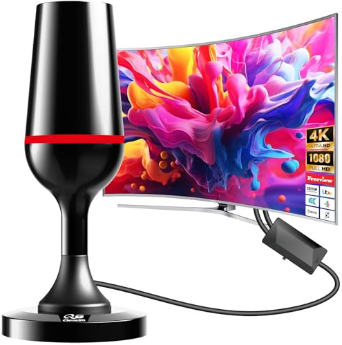 Digital TV Aerial Indoor, TV Aerial Booster with Strong Magnetic Base, 4K 1080P HD Indoor TV Aerial, Support VHF UHF DAB Radio Fit All Televisions | 360° signal reception, magnetic base, supports VHF/UHF, portable design, works with all UK Freeview smart TVs
