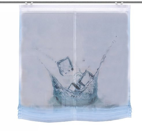Home fashion 69697-706 Raffrollo Digitaldruck Glacon Voile mit Fensterhaken und Zubehör, 140 x 100 cm, blau