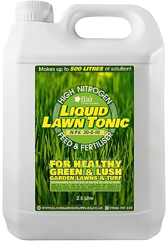 Elixir Gardens Liquid Lawn Tonic Feed & Fertiliser | 0.5L-10L Sizes | All Season For Plants, Fruit, Flowers and Turfs | Makes up to 500L of Feed | 2.5 Litre Bottle