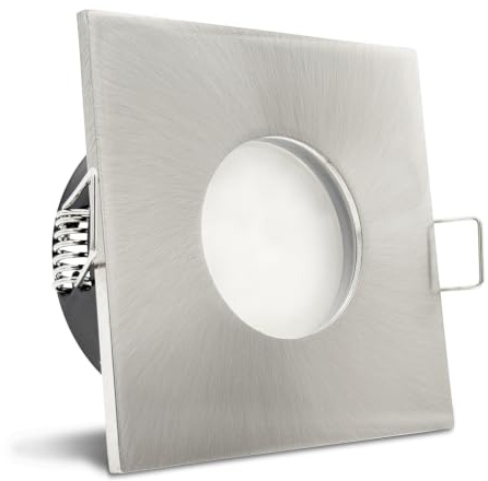 trendlights24 V2 LED Decken Einbaustrahler Bad IP65 230V 5,0W GU10 6er Set | Edelstahl Optik gebürstet, eckig, Kaltweiß, 6500k, Hochvolt, Spot, austauschbar, Einbauleuchte, Feuchtraum, innen, außen