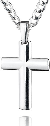 STERLL Herren-Kette aus massivem 925 Silber mit einem silbernen Kreuzanhänger mit Schmuckbox