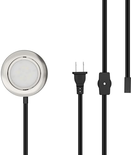 Getinlight LED Puck Lights, 2.75 Metal Housing, Wall-Dimmer Compatible, 2700K Warm White, Brushed Nickel Finish, Plug-in or Hardwired, ETL Listed, IN-0107-1S-SN-27