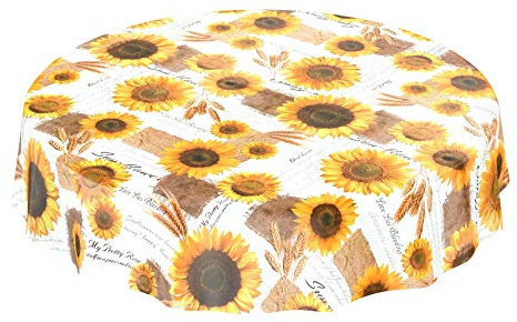 ANRO Tischdecke Wachstischdecke Wachstuch Wachstuchtischdecke Sonnenblumen Sommer Weizen Gelb Rund 100cm abwaschbar wasserabweisend Gartentischdecke Meterware pflegeleicht Lotuseffekt