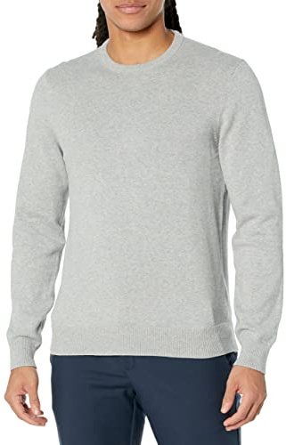 Amazon Essentials Men's Cable Knit Long-Sleeve Crewneck Sweater, 100% Cotton, Big & Tall Options Available, Light Grey Heather, Medium