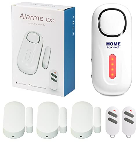 Alarme de Porte - Alarme Maison sans Fil - Alarme Porte et fenêtre - avec 3 Détecteurs - 2 Télécommandes - 8 Autocollants - Alarme de Camping Car - Alarme de Porte