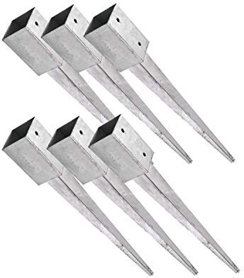 SunnyDeals Manicotti per pali 7 x 7 cm, set da 6 ancoraggi zincati | manicotti ca. 71 x 71 x 750 mm | ancoraggio a terra per pali in legno squadrato senza calcestruzzo