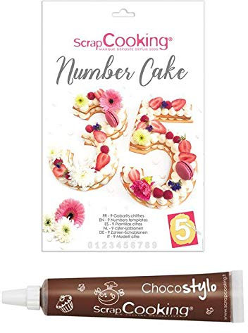 SCRAP COOKING Kit de number cake en plastique blanc, Ensemble de pâtisserie, Gâteau chiffres + stylo chocolat en tube pour décorer et personnaliser vos pâtisseries !