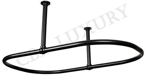 Luxury Oval Shower Curtain Rod (Free Curtain Rings)Ceiling Mount for Clawfoot Tub, Freestanding Heavy Duty Curtain Rail in Matt Black Finish- 45 x 25 Inch