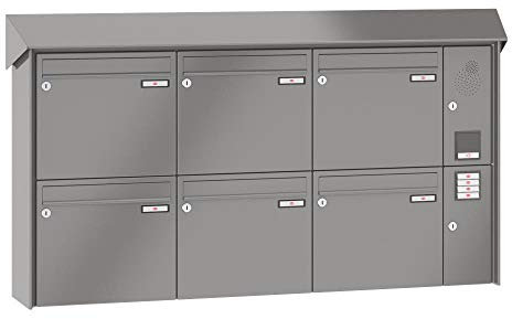 RENZ/Prisma / 6er Aufputz-Briefkastenanlage Wand-Briefkasten mit Sprechfeld/RAL-Farbe 9007 Volumen 1/Dein-Briefkasten.de