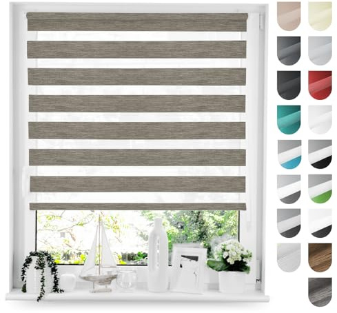 Tom'Shop Doppelrollo Duo Rollo Klemmfix ohne Bohren (Holzlook Grau 80cm x 150cm) mit Klemmträger Fensterrollo Seitenzugrollo für Lichtschutz Sichtschutz Sonnenschutz leichte Montage