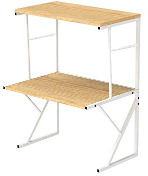 Space Saving Worktop Organiser Stand Shelf for Printer, Kitchen Storage Countertop Rack Stand for Microwave Oven, Air Fryer, Over Microwave Shelf Unit, Home Office Organisation (Pine, 3 Tiers)