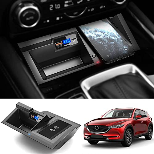 2022 Upgrade Kabelloses Ladegerät Auto Kompatibel mit Mazda CX5 CX-5 2017 2018 2019 2020 2021 Center Console-Zubehörfeld, 15W Wireless Schnell-ladegerät für iPhone 12/11/X Samsung S20/S10