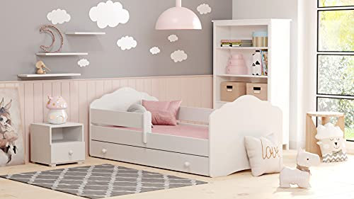 MEBLEKO Cama infantil Fala blanca 160 x 80 con un cajón y un riel