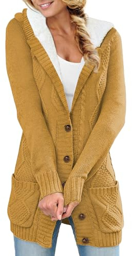Sidefeel Women's Fleece Jacket Cardigans Hooded Winter Sweater Coat with Pockets 2024 Fashion Outfit XX-Large Khaki