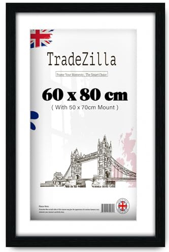 TradeZilla | Modern 600 x 800 mm Black Photo Frame With 700 x 500 mm White Mount | Wall Decoration Photos Canvas Paintings Art Gallery (60 x 80 cm) [ Black ]