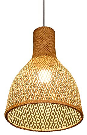 OnlyZoo Abat-Jour en Bambou Chapeau de Paille, Lustre en rotin de personnalité créative, Suspension tissée à la Main, luminaires Traditionnels en rotin E27, Lampe Suspendue Antique pour Cuisine