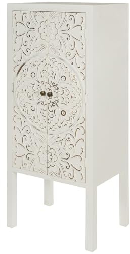 My Flair Kommode Felicitas - Schrank mit 2 Türen, FSC-Holz, 127x53x39 cm | Shabby Chic Regalschrank in Weiß/Natur – fertig montiert – Mandala-Schnitzerei – für Wohnzimmer, Büro & Flur