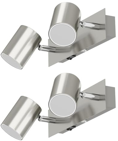 ledscom.de 2x Wandleuchte WAIKA, zweiflammig, mit Schalter, chrom matt, inkl. LED GU10 Lampen 3-Stufen Dimmen: je max. je 609lm weiß
