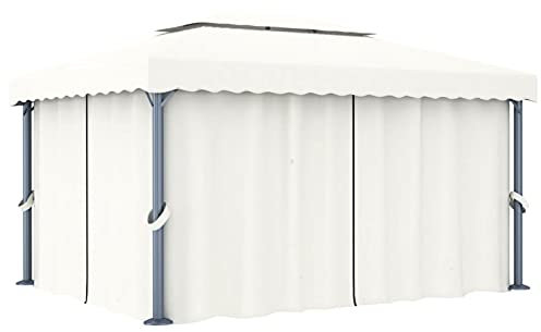 Chusui Pavillon mit Vorhang, Faltpavillon, Pergola, Partyzelt, Standmarkise, Sonnenzelt, Garten Pavillion, Grillpavillon, 4x3 m Cremeweiß Aluminium