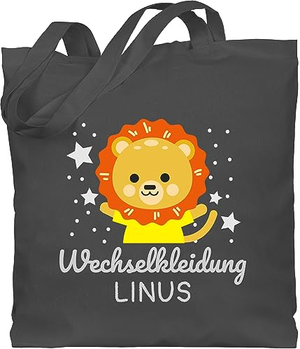 Geschenk mit Namen personalisiert by Shirtracer - Baumwolltasche - Kita Beutel Wechselsachen Jungen - Wechselkleidung Löwe