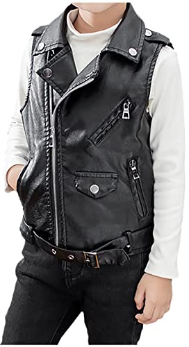 Toddler Boys Sleeveless Jacket Vest Leather Imitation Jacket Leather Motorcycle All-Match Children Leisure Boys Coat&Jacket Christmas Xmas Gifts Black