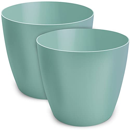 PECZEKO Macetero Mate, macetero de plástico, macetero Decorativo para Plantas Grandes y pequeñas, Juego de 2 maceteros, maceteros, maceteros para Hierbas, (Paquete de 2) Verde, ø 9.5 cm