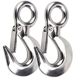 Kran Kettenhaken Lasthaken Edelstahl Sicherheitshaken mit Sicherung Silber Haken 1T für Seilwinde Kran Forstketten, 2er Pack
