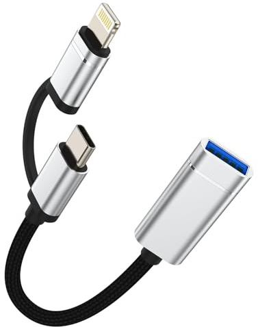 Adaptateur iPhone USB A vers Lightning USB C Jack Cable(2en1) Camera OTG Type Prise Câble Compatible pour Samsung Apple iPhone 15 Pro Max Plus iPad Pro Air Macbook 14 13 12 11 7 8 Huawei Xiaomi Redmi